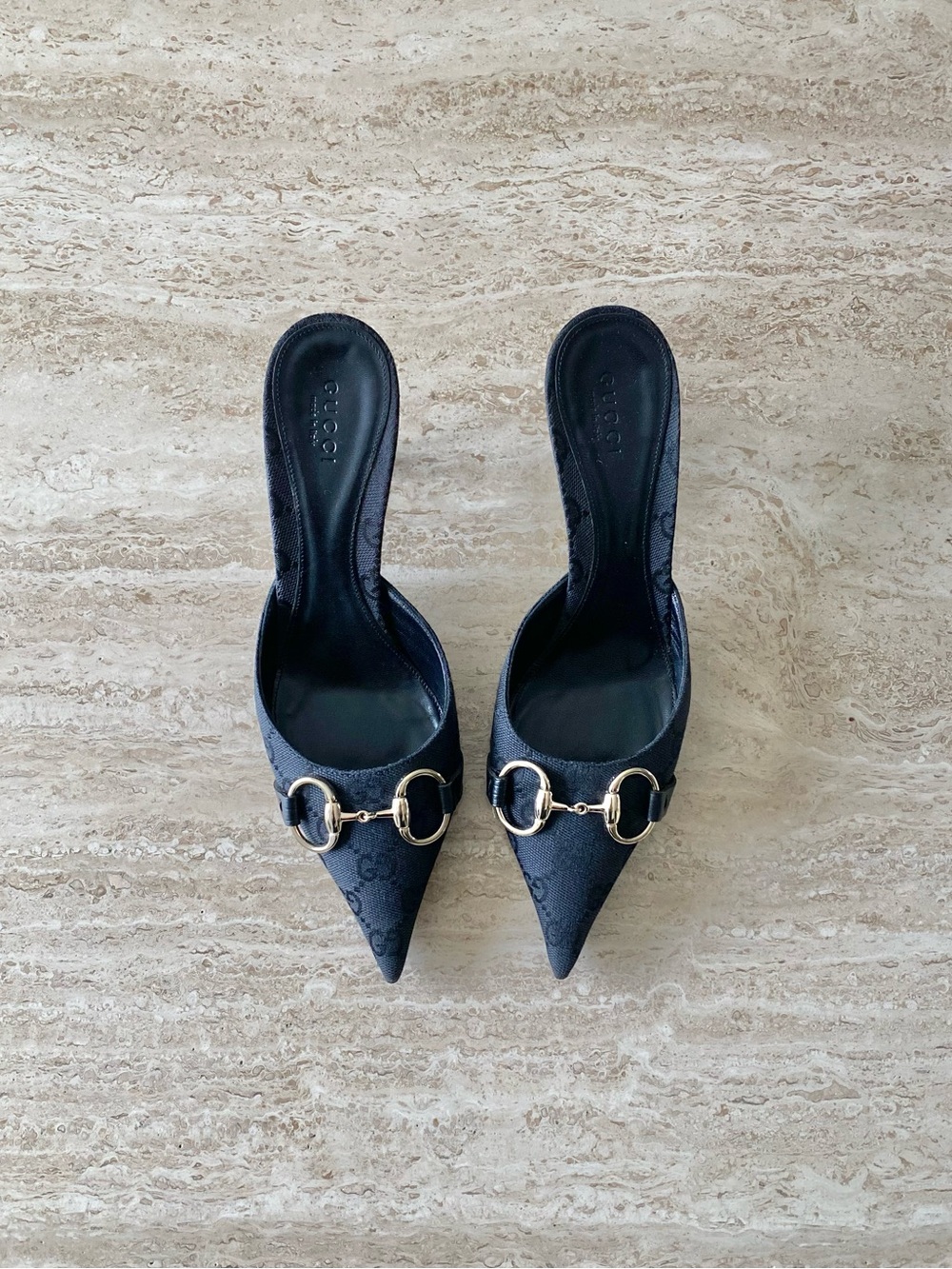 Vintage Gucci GG Canvas Horsebit Mule Heels